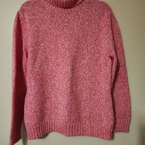 Lands End Pink White Chunky Turtleneck Sweater XL New
